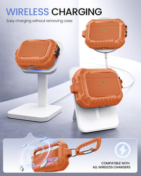 MOBOSI AirPods Pro 3 Case Orange interior dual-layer shockproof for impact absorption.