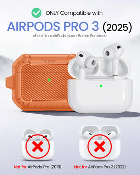 MOBOSI AirPods Pro 3 Case Orange with locking lid demonstrating secure storage.
