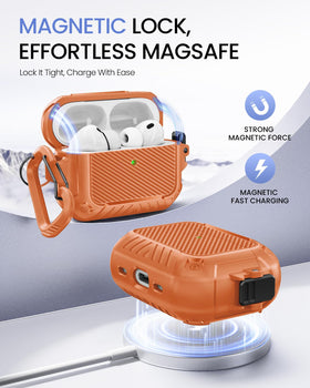 MOBOSI AirPods Pro 3 Case Orange with MagSafe compatibility for easy wireless charging.