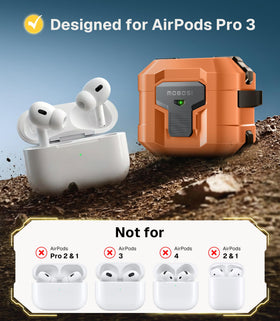 MOBOSI AirPods Pro 3 orange case magnetic lock keeps earbuds secure.