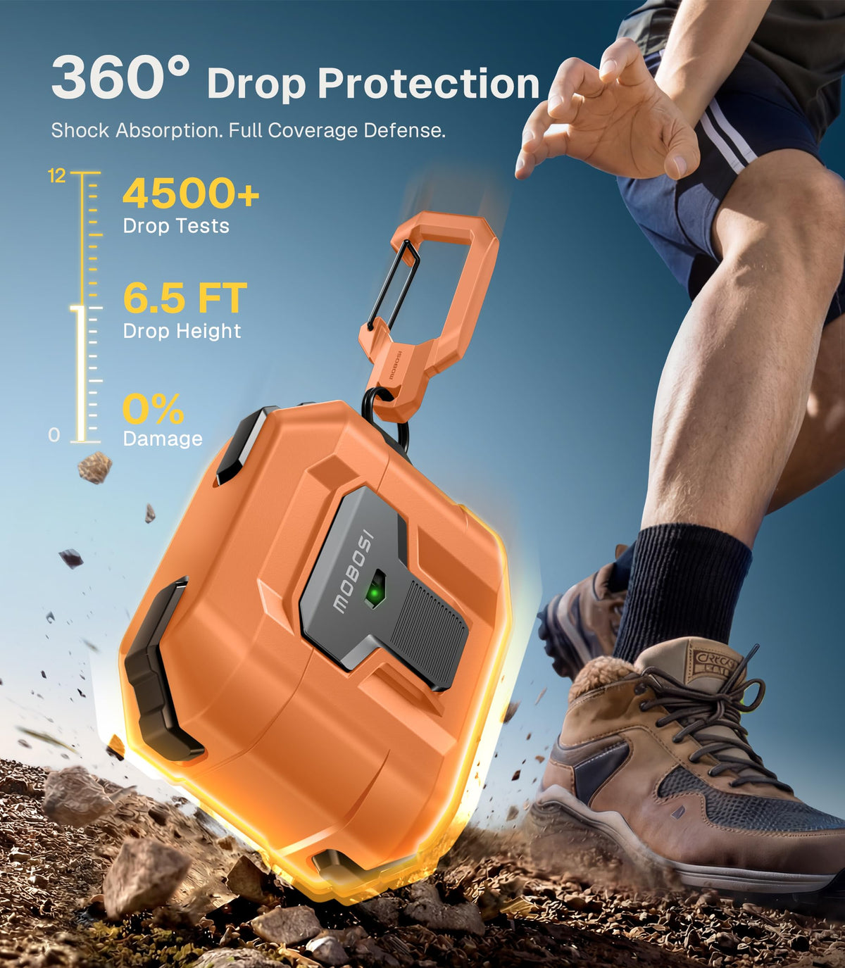 MOBOSI AirPods Pro 3 orange case cleaning kit included for thorough maintenance.