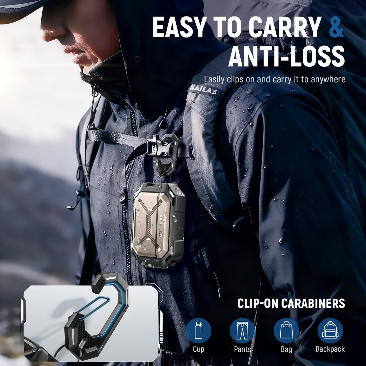 MOBOSI case held in hand beside AirPods Pro 3 charging case to show size