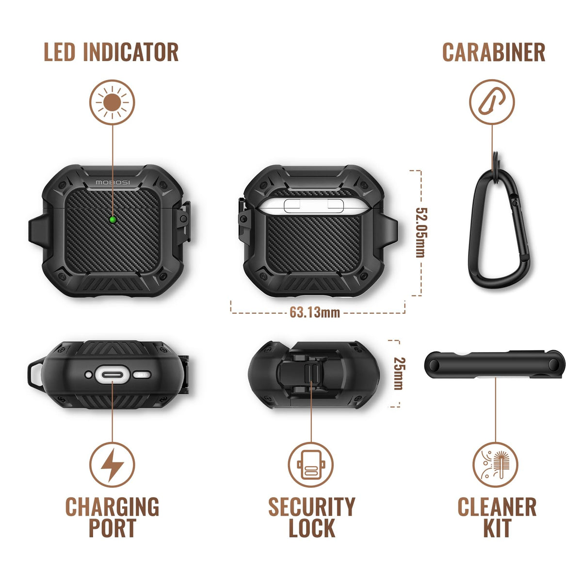 MOBOSI AirPods 4 Case 12-month warranty note signals reliable support.
