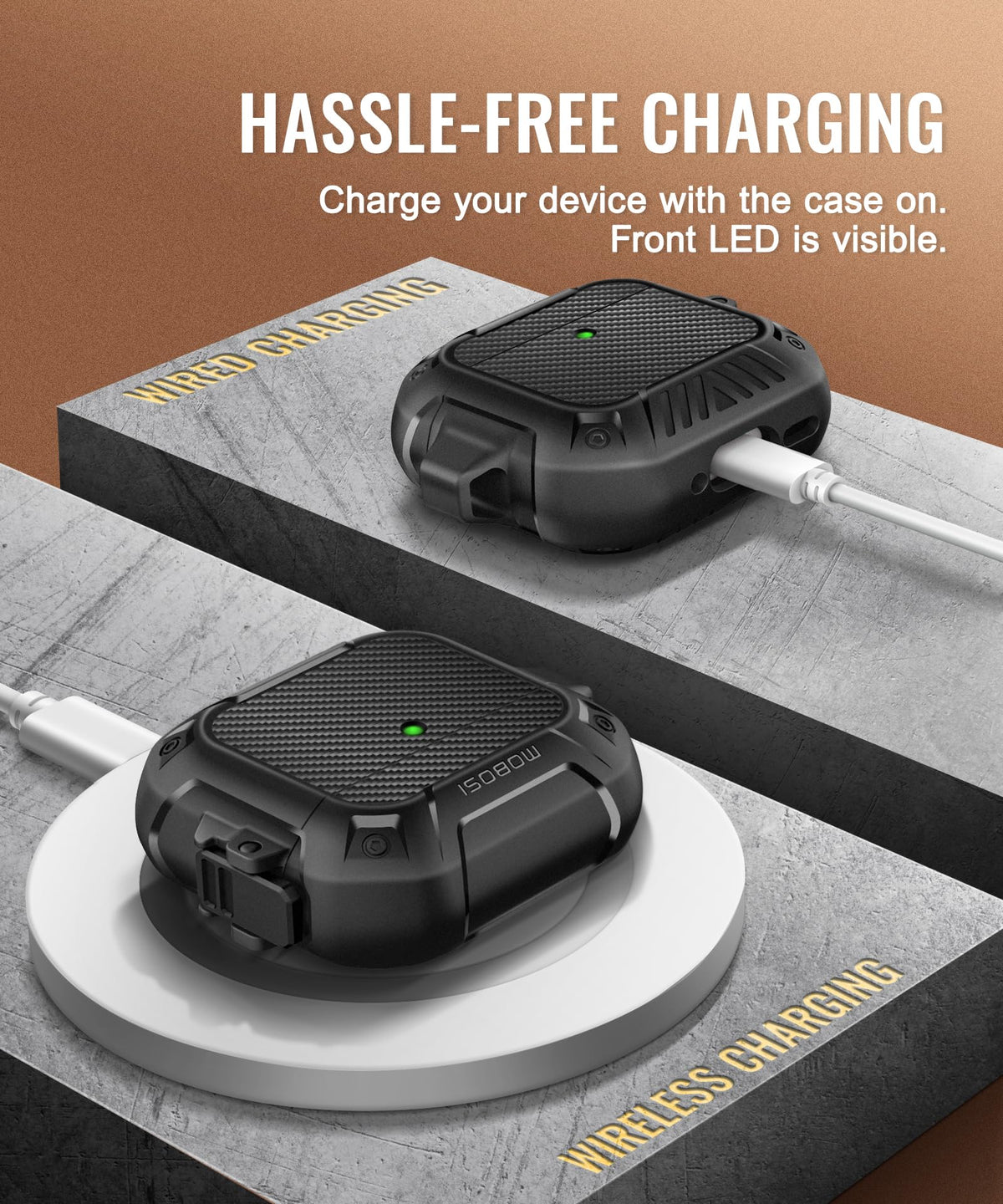 MOBOSI AirPods 4 Case with detachable keychain demonstrates portable convenience.