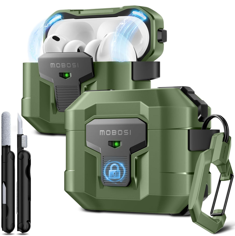 MOBOSI front view of case showing snug fit and visible LED indicator benefit
