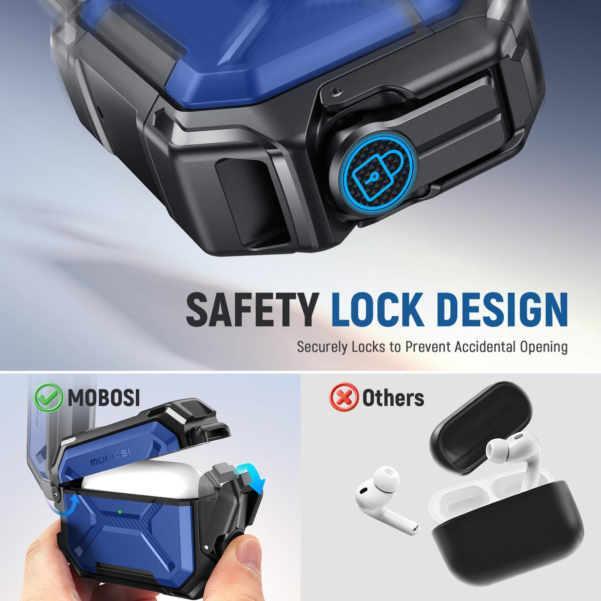 MOBOSI case held in hand for size comparison, demonstrates portable convenience benefit