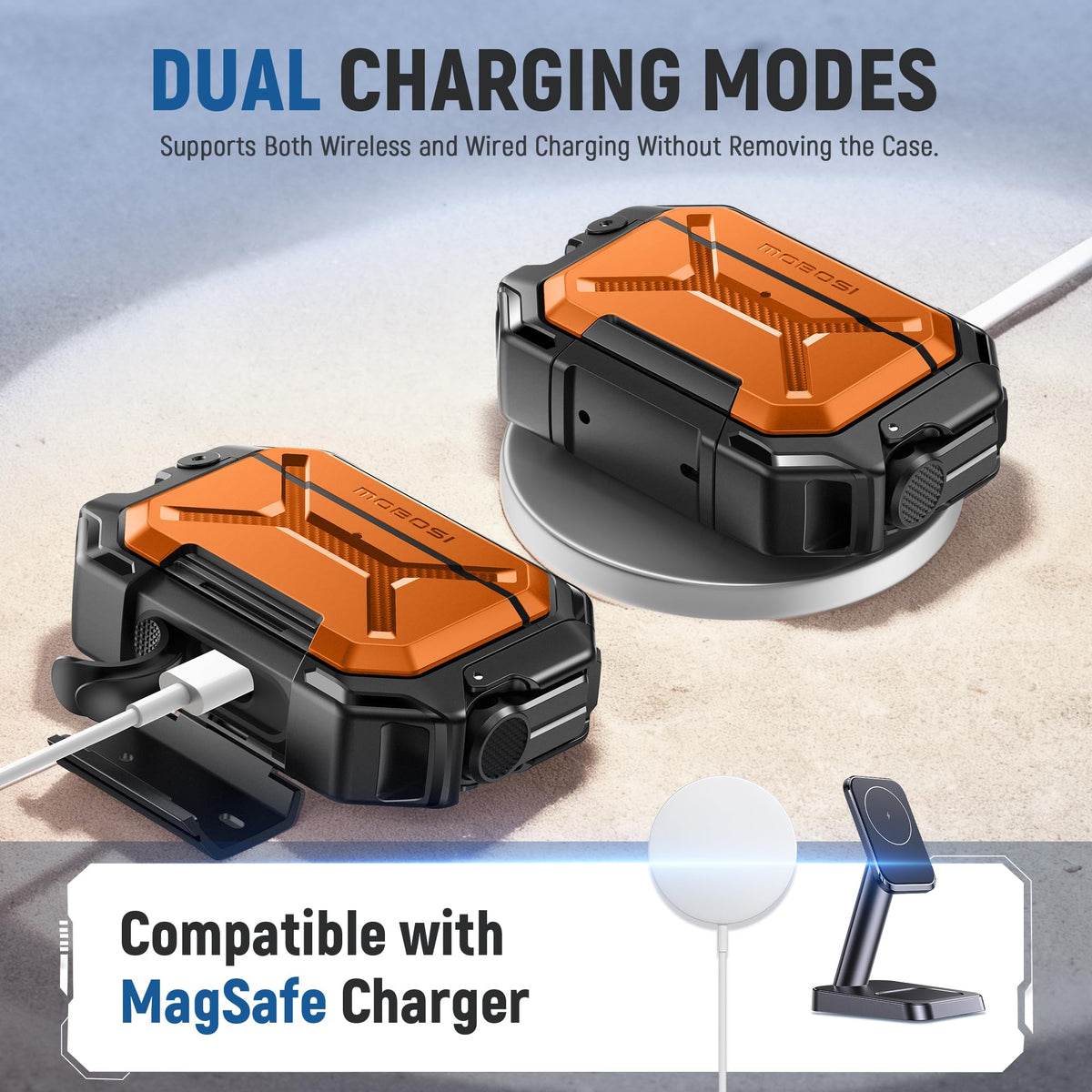 MOBOSI side profile demonstrating MagSafe alignment and charging ease