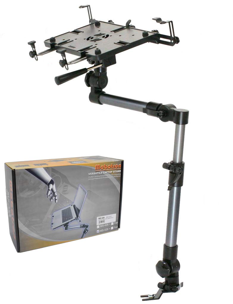 Mobotron MS-526 laptop deck with extended bracket secures 10–17 inch laptops.