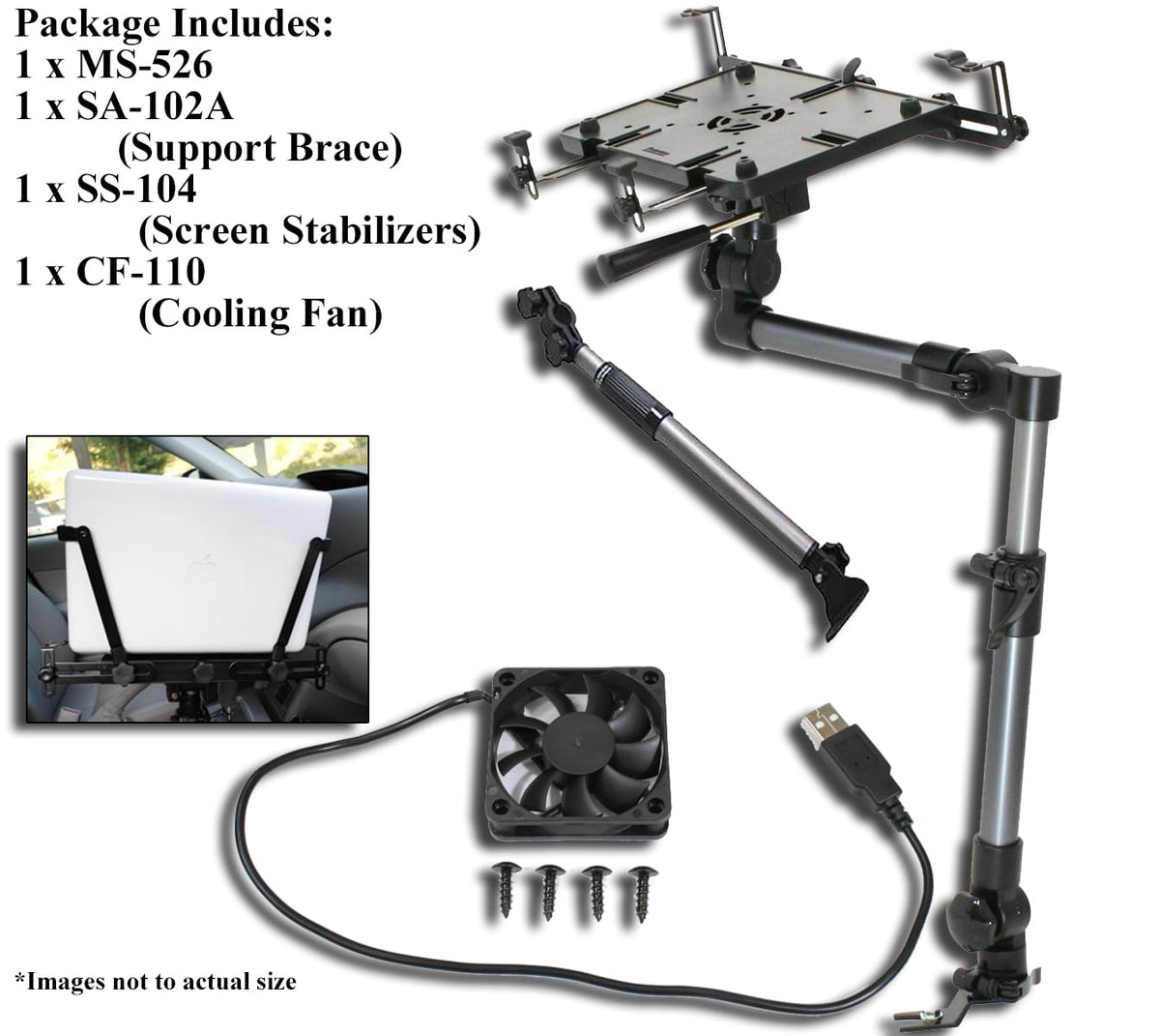 Mobotron MS-526B dashboard view demonstrates broad laptop compatibility for on-the-road use.