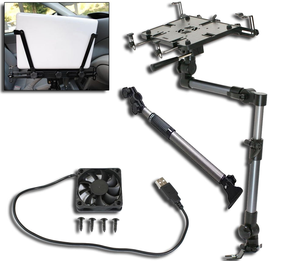 Mobotron MS-526B side view shows secure in-car laptop mounting.
