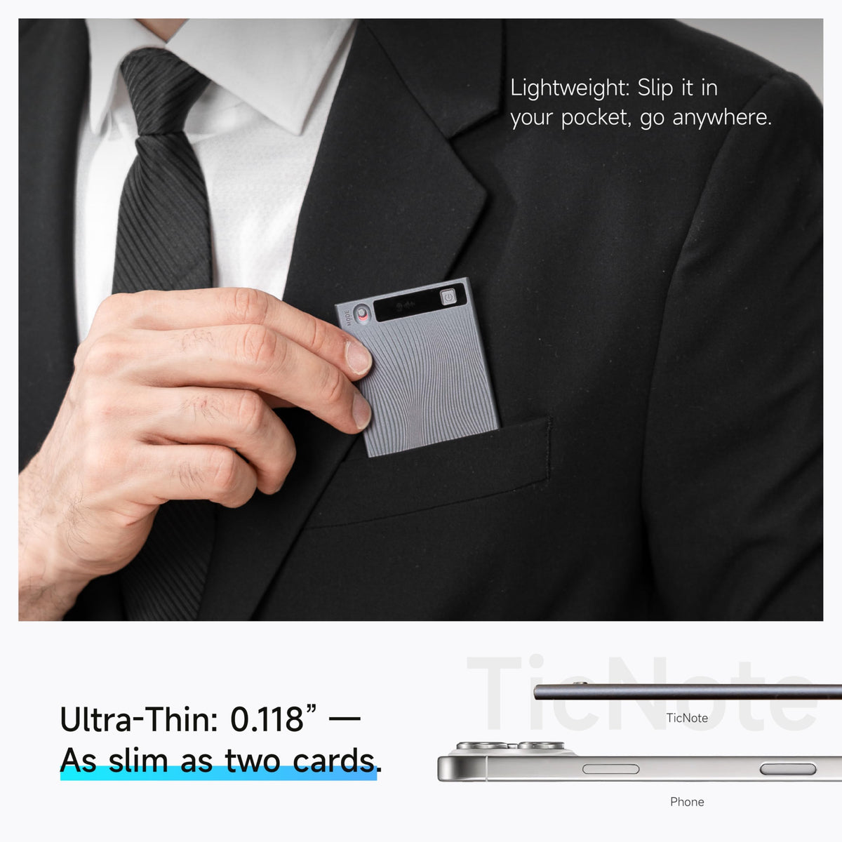 Mobvoi TicNote 64GB memory supports long recordings and multiple sessions.
