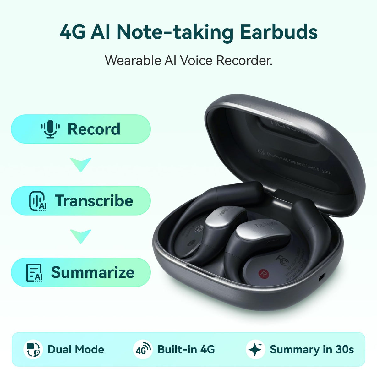 Mobvoi TicNote Pods with built-in 4G upload ensure cloud backups without a phone.