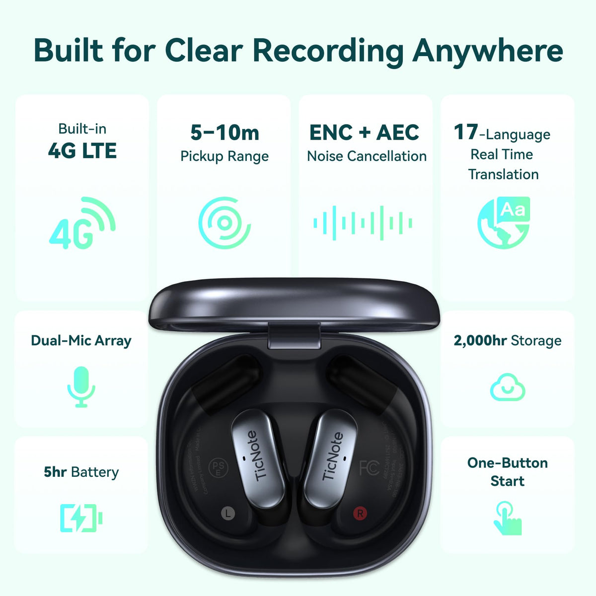 Mobvoi TicNote Pods dual-mics with noise cancellation deliver clear speech in busy rooms.