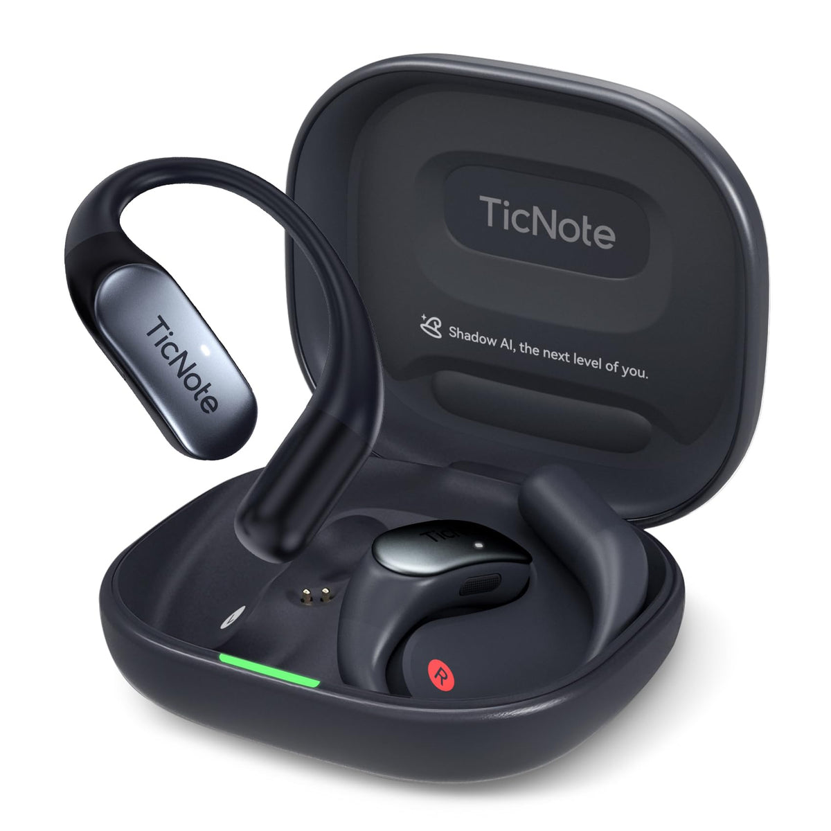 Mobvoi TicNote Pods worn on the wrist capturing conversations for effortless meeting notes.