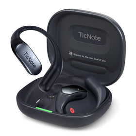 Mobvoi TicNote Pods worn on the wrist capturing conversations for effortless meeting notes.