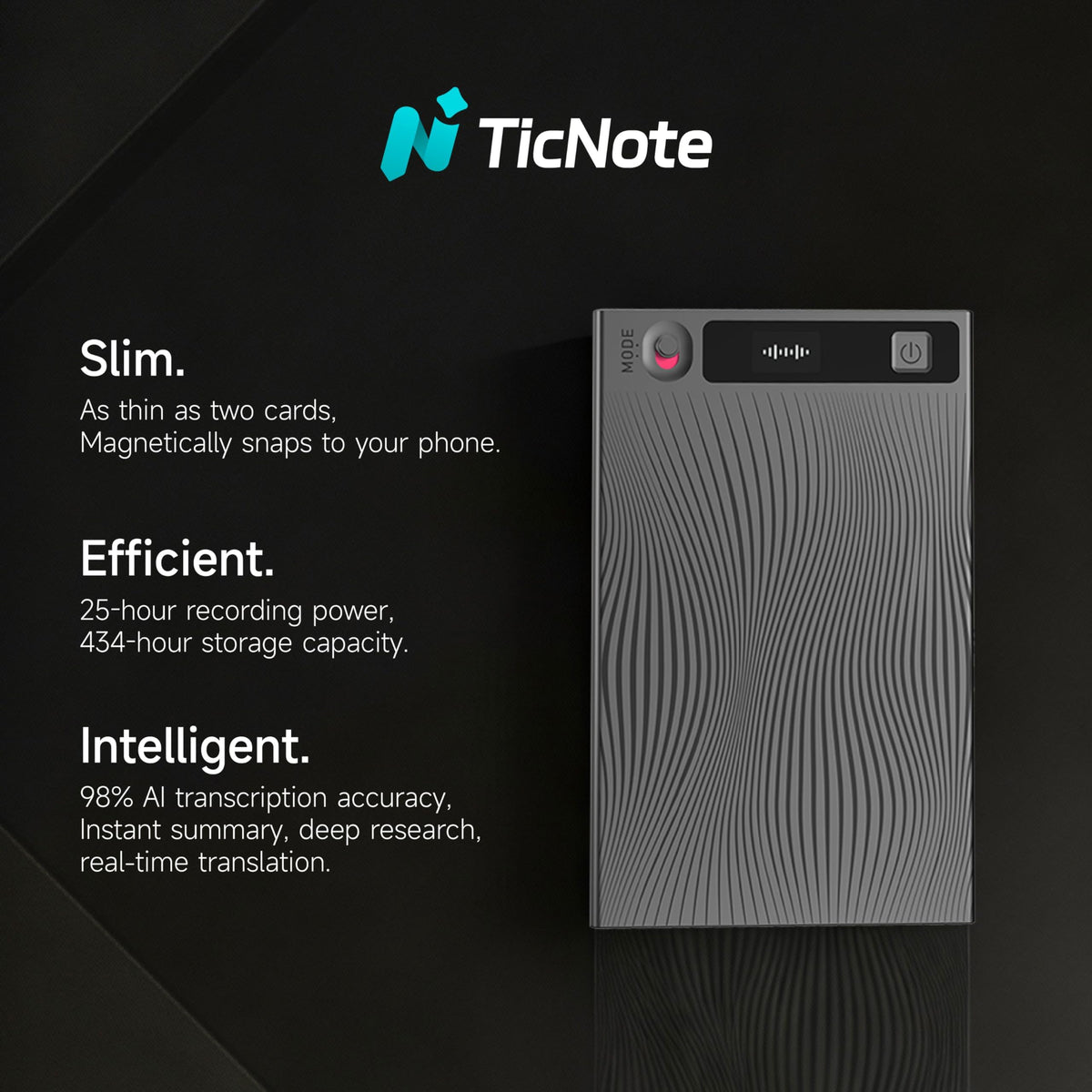 Mobvoi TicNote Shadow app control interface demonstrates seamless transcription and project management.