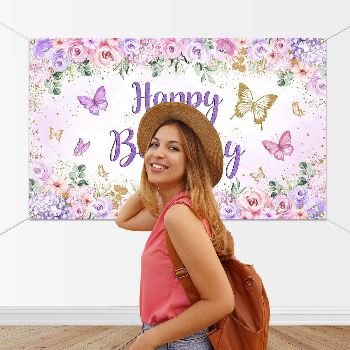Mocsicka butterfly banner purple close-up fabric texture and colors