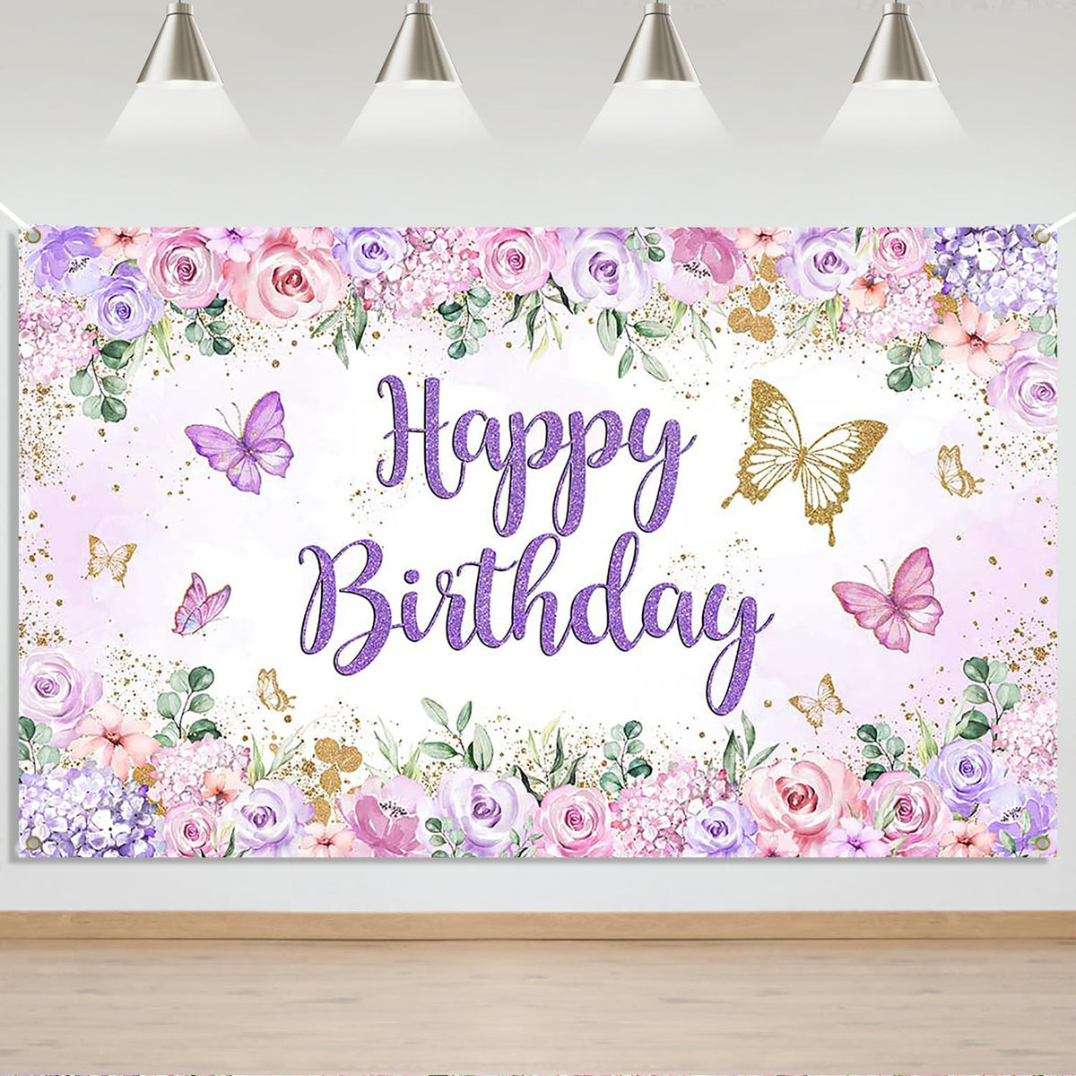Mocsicka butterfly banner purple full backdrop for festive party photos