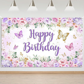 Mocsicka butterfly banner purple full backdrop for festive party photos