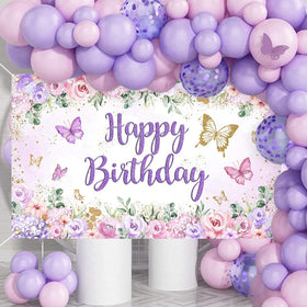 Mocsicka butterfly banner purple hanging display with easy string setup