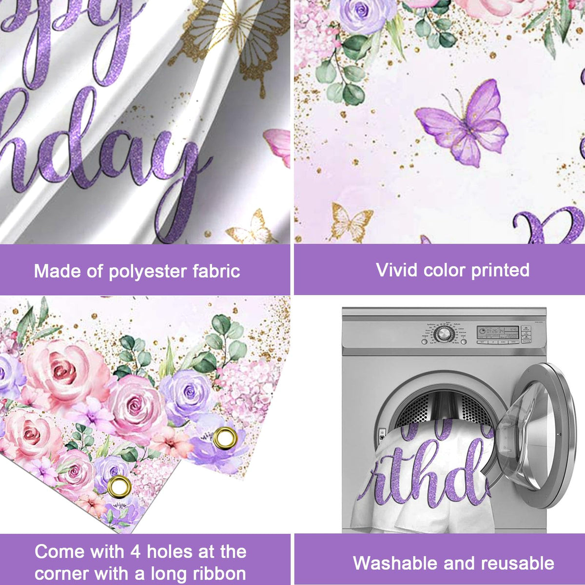 Mocsicka butterfly banner purple indoor outdoor decorative backdrop