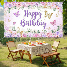 Mocsicka butterfly banner purple vibrant colors for girls' birthday party
