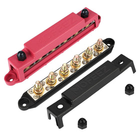 MOFEEZ power distribution block with six posts for clean, safe power routing.