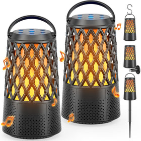 MOFOKEAY flame LED speaker on patio creates cozy ambience for outdoor evenings