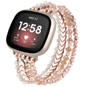 MOFREE rose-gold beaded bracelet for Versa 4 with secure fit