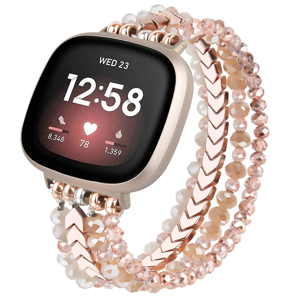 MOFREE rose-gold beaded bracelet for Versa 4 with secure fit