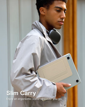 Foldable MOFT stand is compact for travel and on-the-go work