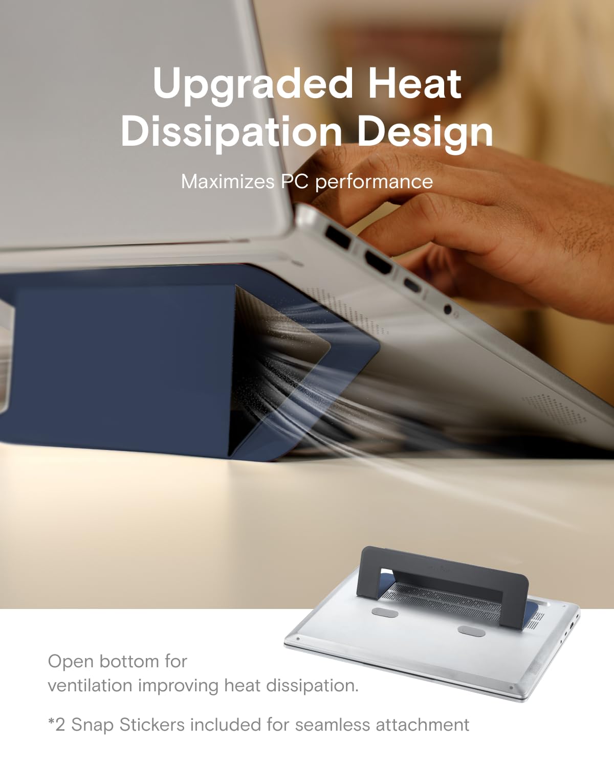 MOFT heat management support promotes airflow around the laptop
