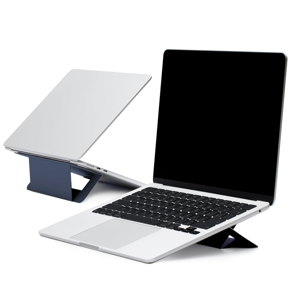 MOFT laptop stand navy blue setup improves posture and airflow