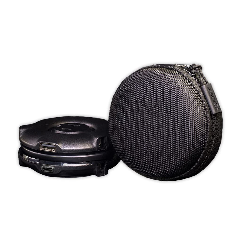 MOGICS Super Bagel Black front view showing 5 sockets and 2 USB ports for desk power