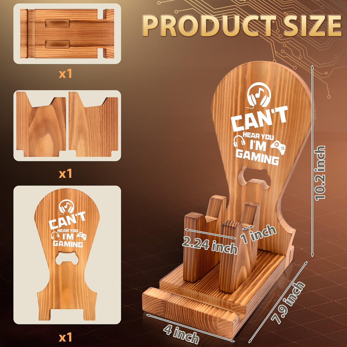 Moginno wooden stand supports headphones and controllers to reduce clutter.