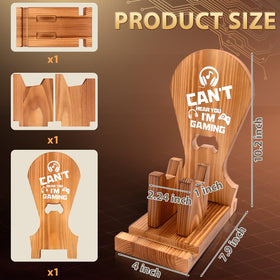 Moginno wooden stand supports headphones and controllers to reduce clutter.