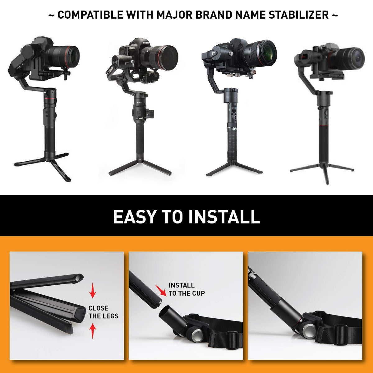 Mogopod aluminium holder close-up showing secure gimbal support