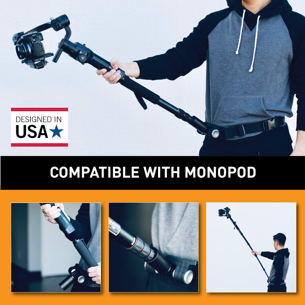Mogopod belt with gimbal mounted demonstrating stable 360° movement