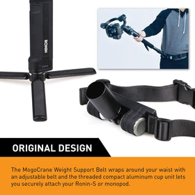 Mogopod belt next to gimbal showing size and ergonomic scale