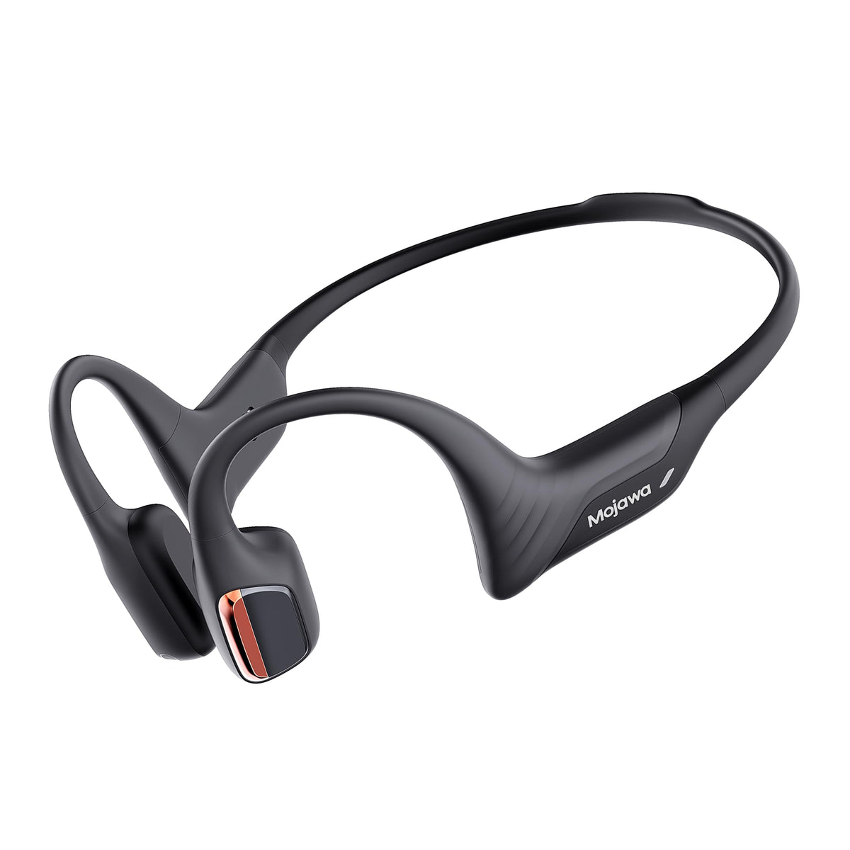 Mojawa Purra Swim bone-conduction headphones on display, showcasing open-ear comfort for workouts.