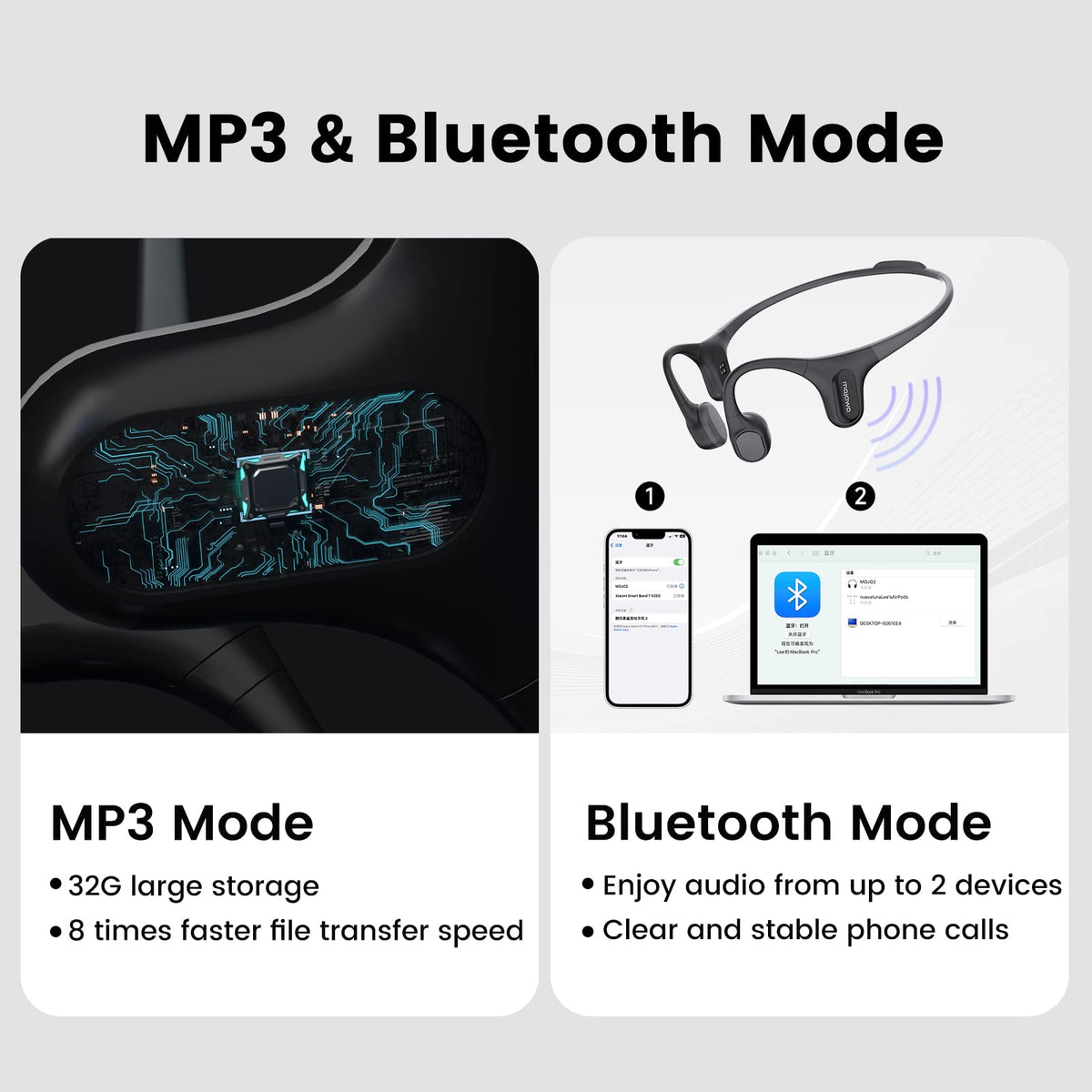 Mojawa Run Plus long battery life for hours of audio during workouts.