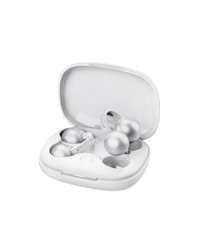 mojawa front view of StarClip earbuds showing sleek silver design and wearable benefit