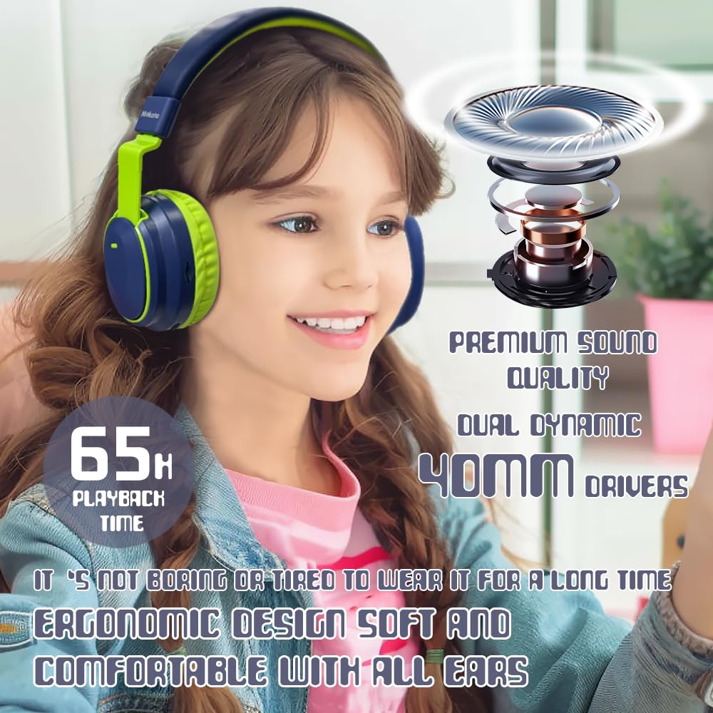 Mokata Kids Headphones Bluetooth 5.3 for quick pairing with tablets and phones
