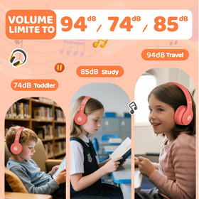 Mokata Headphones Coral dB button to switch safe listening levels.