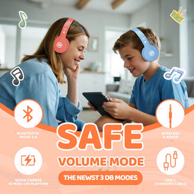 Mokata Kids Headphones Coral soft ear cushions for comfortable long sessions.