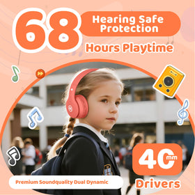 Mokata Kids Headphones Coral wired mode for uninterrupted listening when Bluetooth isn't available.