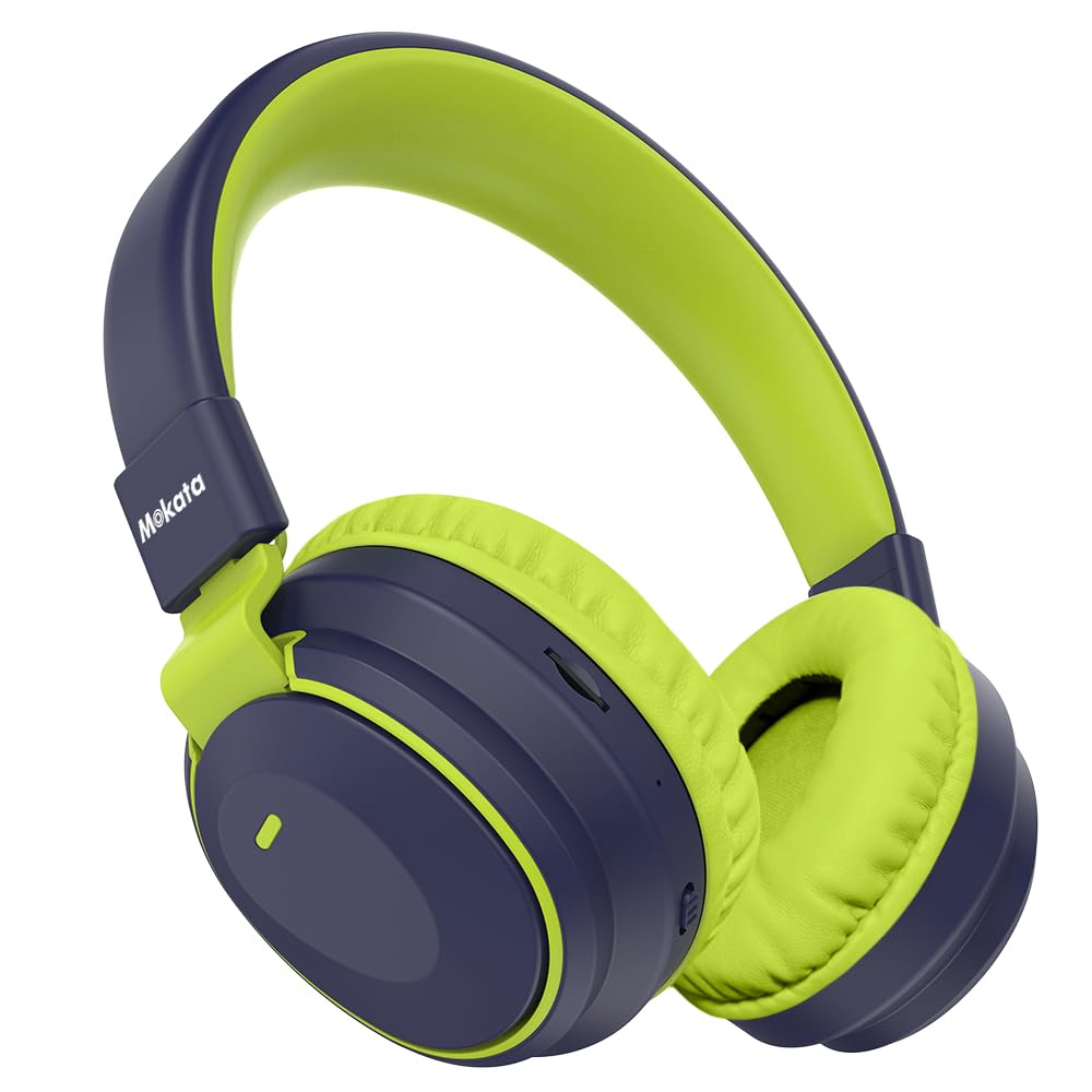 Mokata Kids Headphones in deepblue folded for compact travel and storage
