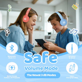 Mokata kids headphones folded compact blue for easy storage