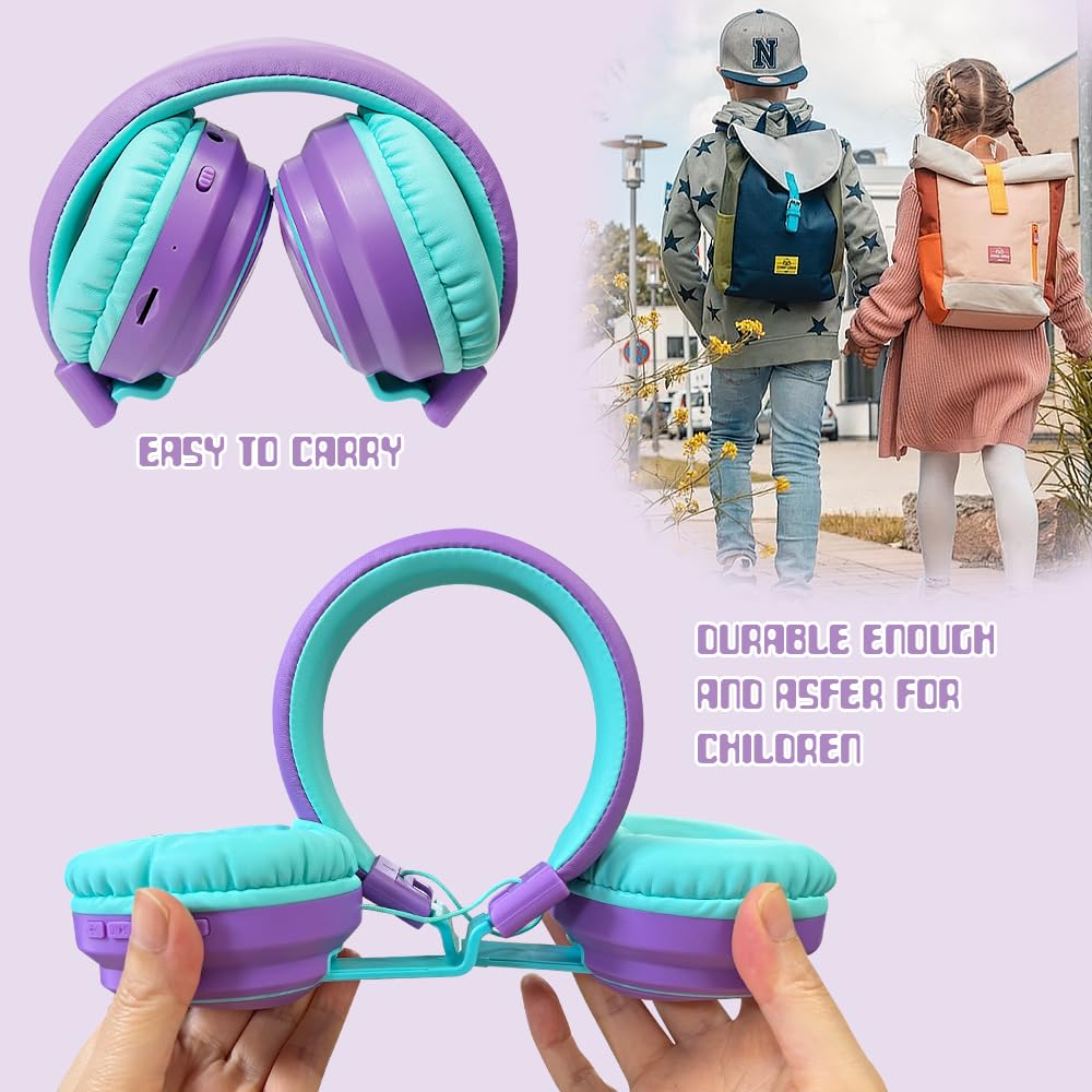 Mokata Kids Headphones purple 40mm drivers delivering clear sound for learning and play