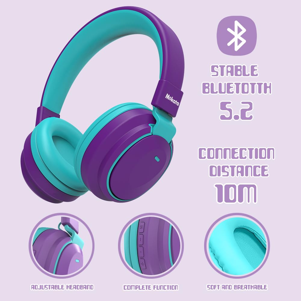 Mokata Kids Headphones purple foldable design in compact travel pose